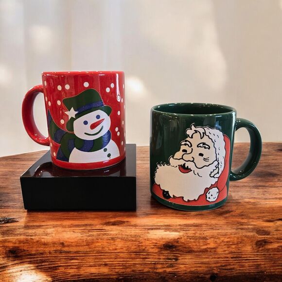 Rare Santa Claus Waechtersbach Vintage Green Christmas Mug & Holiday Red Snowman - Picture 2 of 12